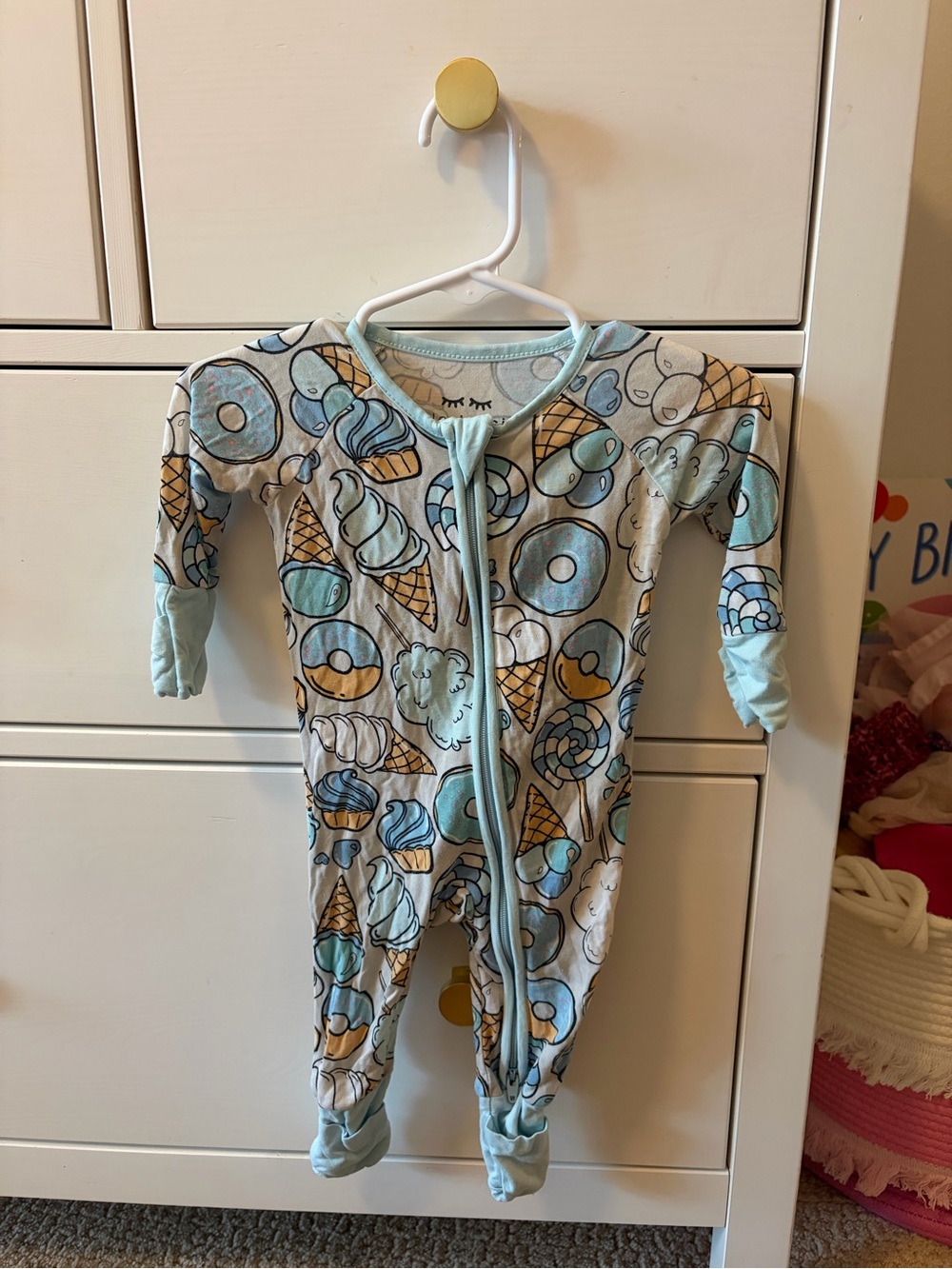 Little Sleepies Newborn Blue Bamboo Sweet Treat Print Zip Footie